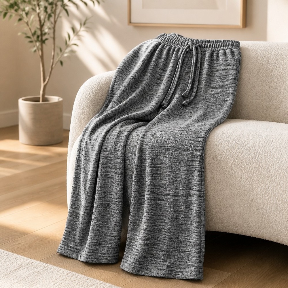 Chic Women Space Dye Gray Wide-Leg Drawstring Lounge Pants 12